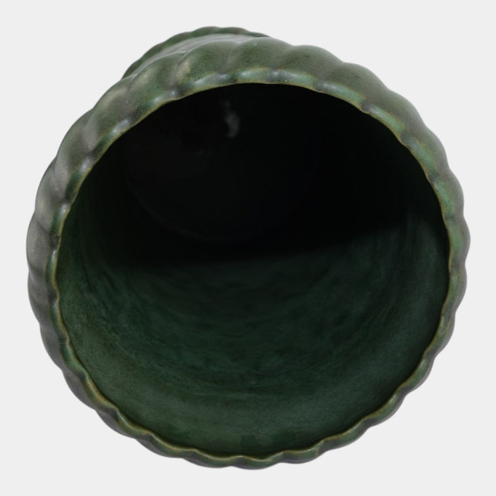 Brush McCoy Early 1900s Matte Green Arts And Crafts Twisted Lobe Umbrella Stand
