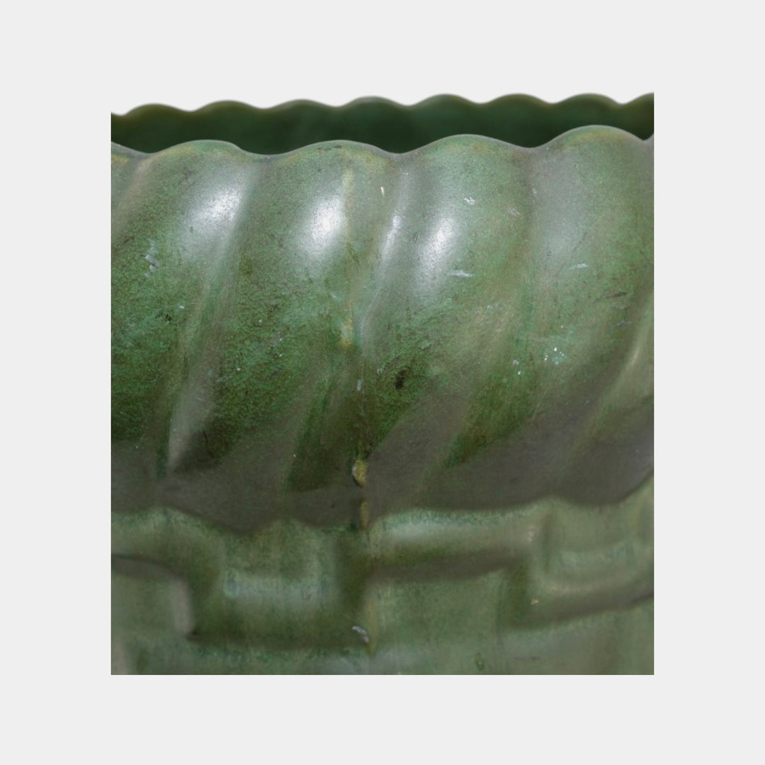 Brush McCoy Early 1900s Matte Green Arts And Crafts Twisted Lobe Umbrella Stand