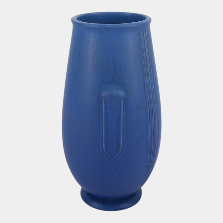 Weller Velva Blue 1928-33 Vintage Art Deco Pottery Floral Panel Handled Vase