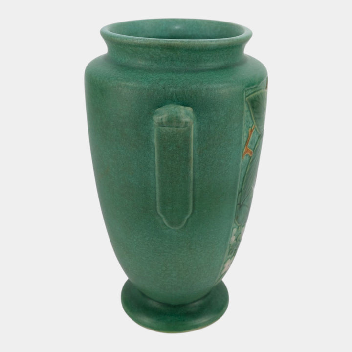 Weller Velva Green 1928-33 Vintage Art Deco Pottery Floral Panel Ceramic Vase
