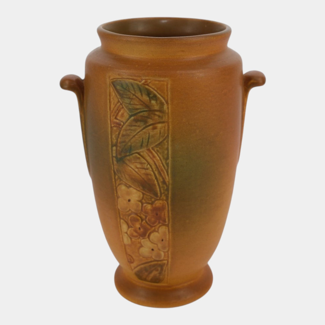 Weller Velva Brown 1928-33 Vintage Art Deco Pottery Floral Panel Ceramic Vase