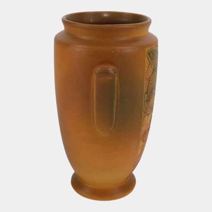 Weller Velva Brown 1928-33 Vintage Art Deco Pottery Floral Panel Ceramic Vase
