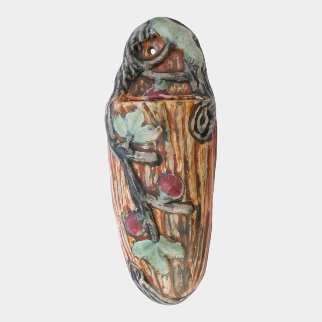 Weller Warwick Brown 1920s Art Pottery Vine And Berry Ceramic Wall Pocket