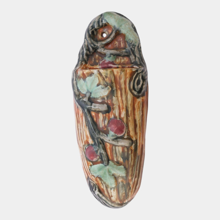 Weller Warwick Brown 1920s Art Pottery Vine And Berry Ceramic Wall Pocket