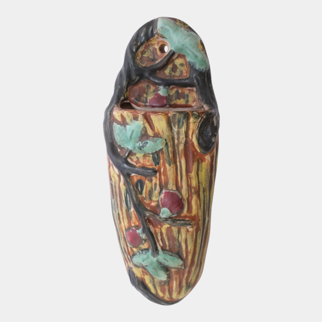 Weller Warwick Brown 1920s Art Pottery Vine And Berry Ceramic Wall Pocket