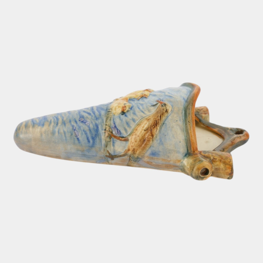 Weller Glendale Blue 1920s Vintage Art Pottery Birds And Nest Wall Pocket