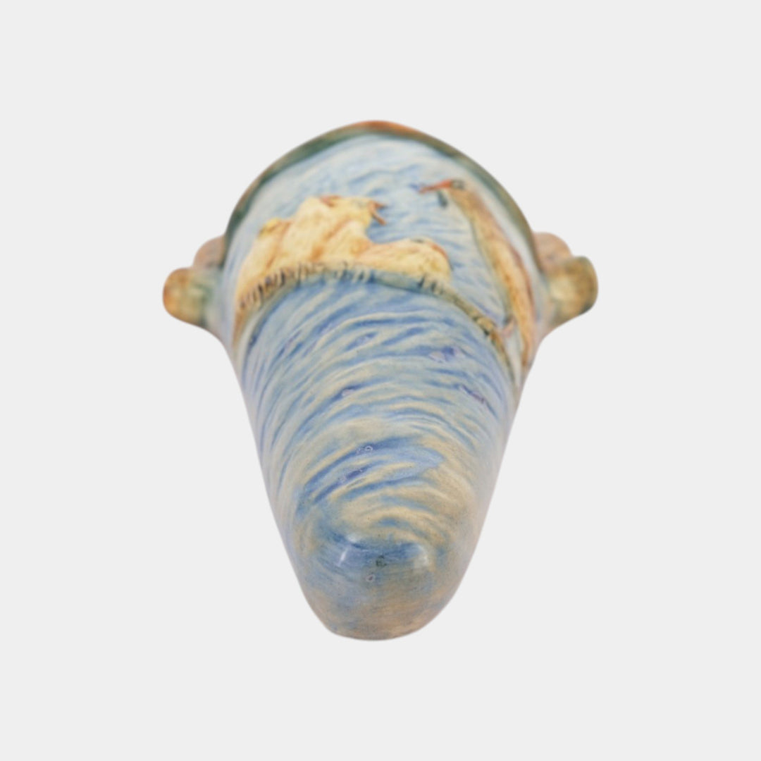 Weller Glendale Blue 1920s Vintage Art Pottery Birds And Nest Wall Pocket