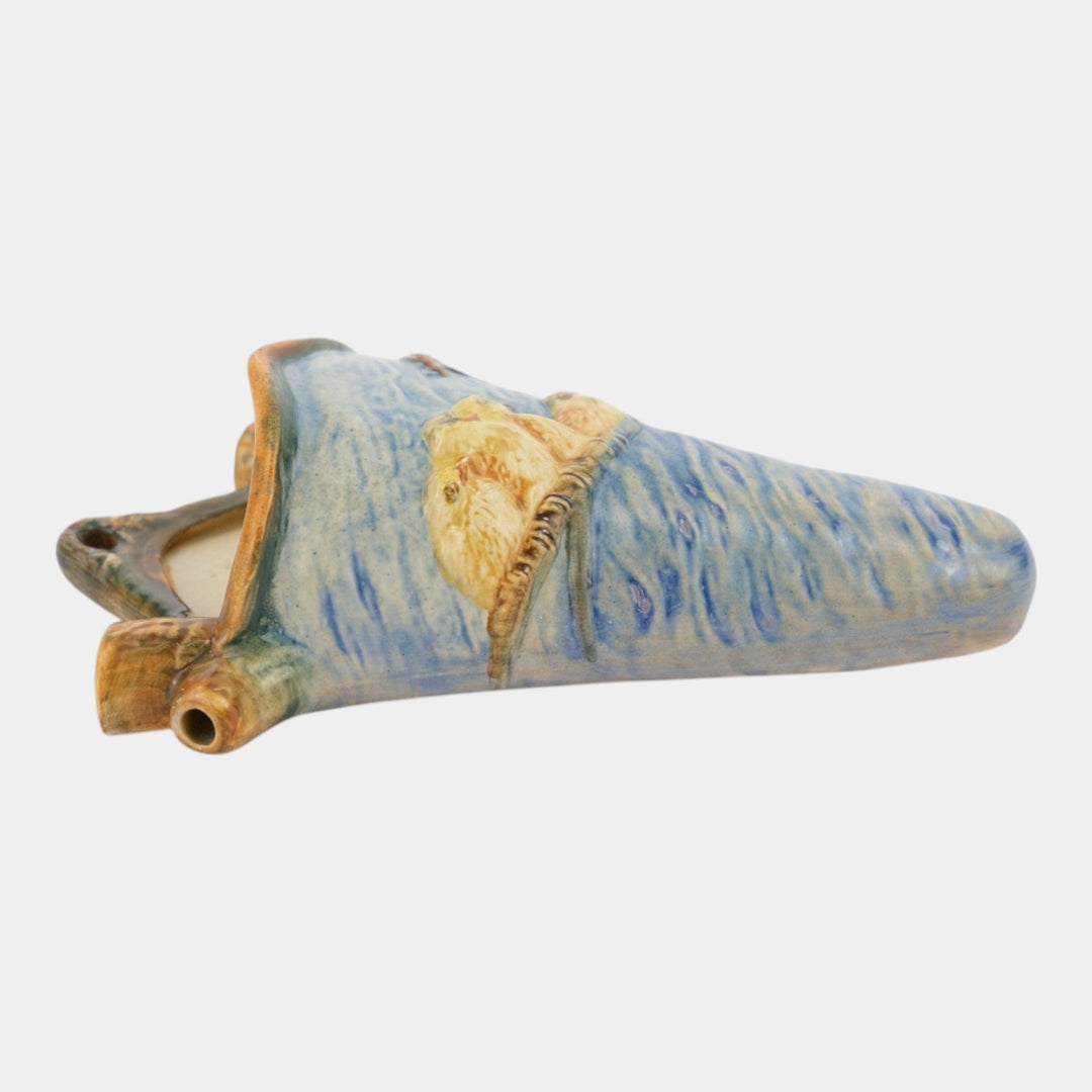 Weller Glendale Blue 1920s Vintage Art Pottery Birds And Nest Wall Pocket
