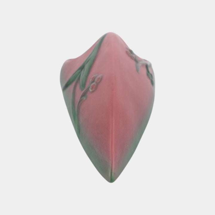 Weller Pottery Tutone 1920s Red And Green Arrowhead Leaf Art Deco Wall Pocket