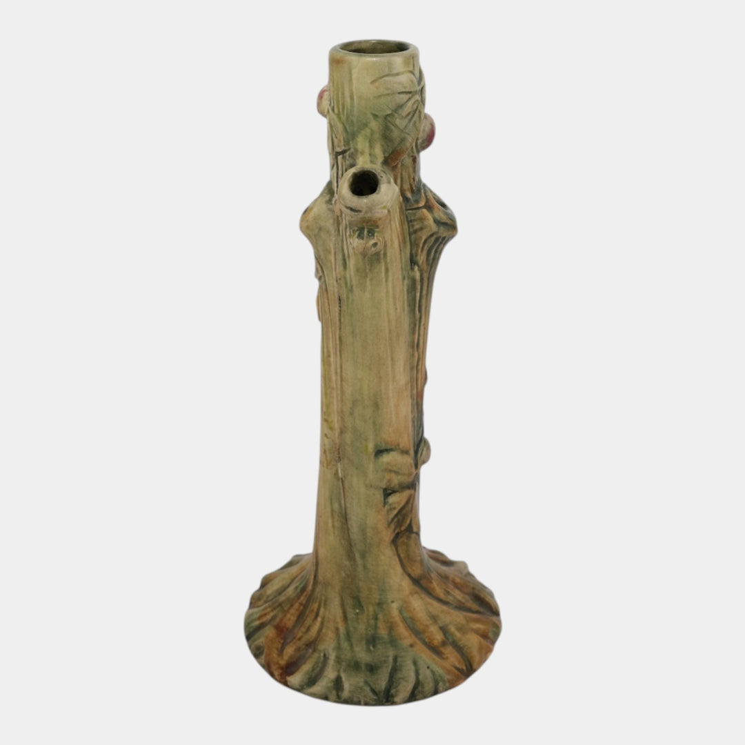 Weller Woodcraft 1920s Vintage Art Pottery Red Apple Tree Tall Ceramic Bud Case
