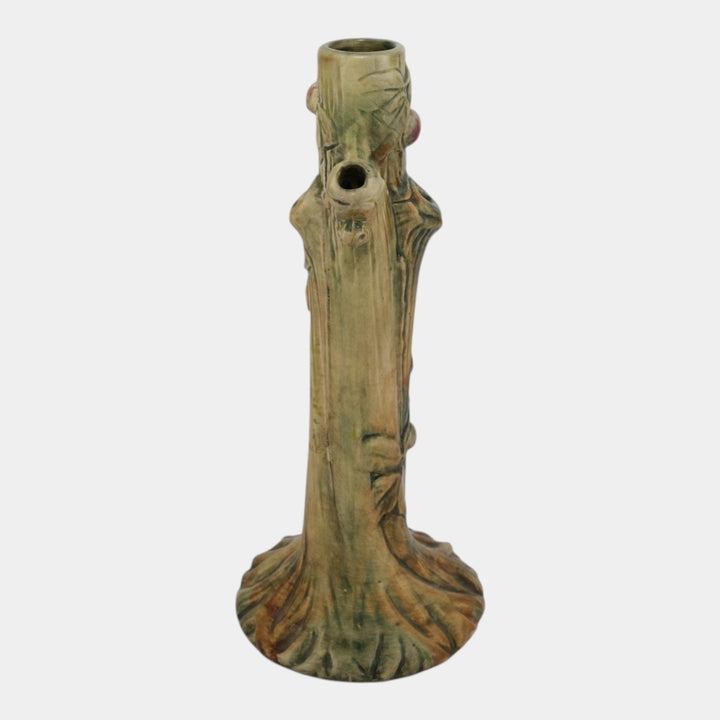 Weller Woodcraft 1920s Vintage Art Pottery Red Apple Tree Tall Ceramic Bud Case
