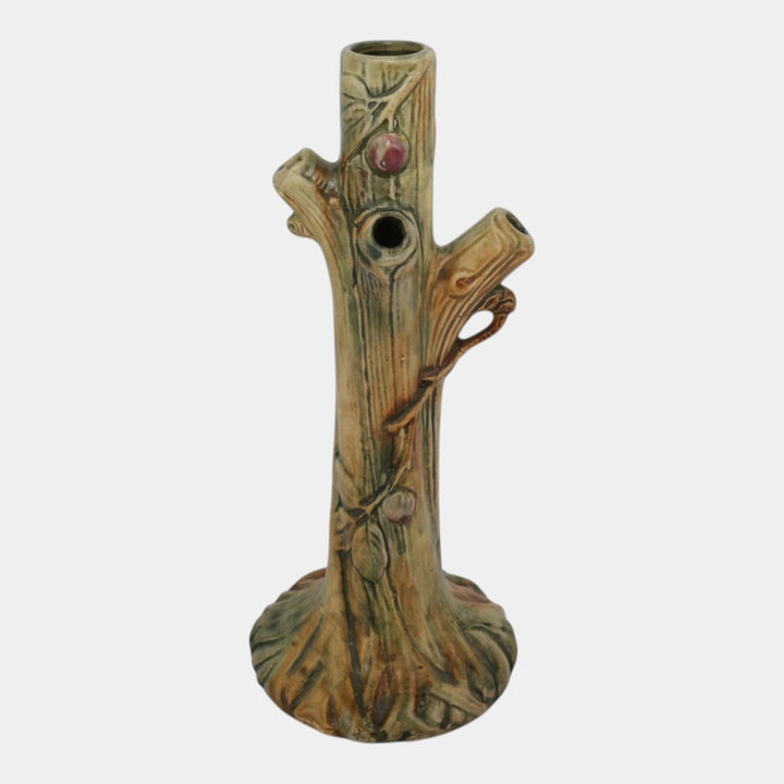 Weller Woodcraft 1920s Vintage Art Pottery Red Apple Tree Tall Ceramic Bud Case