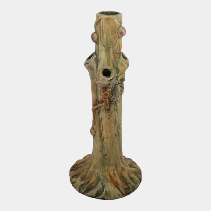 Weller Woodcraft 1920s Vintage Art Pottery Red Apple Tree Tall Ceramic Bud Case