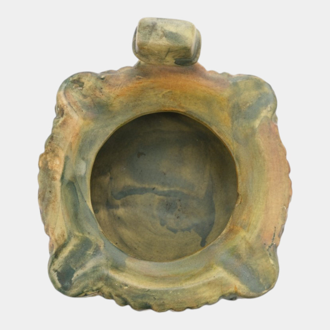 Weller Woodcraft 1920s Vintage Art Pottery Green Ash Tray Bowl With Pipe Knocker