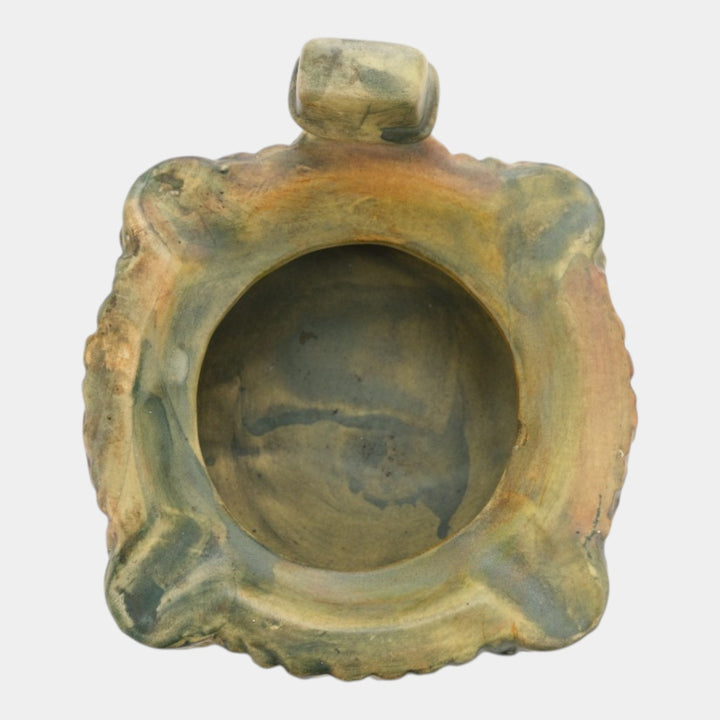 Weller Woodcraft 1920s Vintage Art Pottery Green Ash Tray Bowl With Pipe Knocker