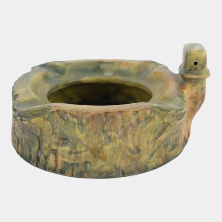 Weller Woodcraft 1920s Vintage Art Pottery Green Ash Tray Bowl With Pipe Knocker