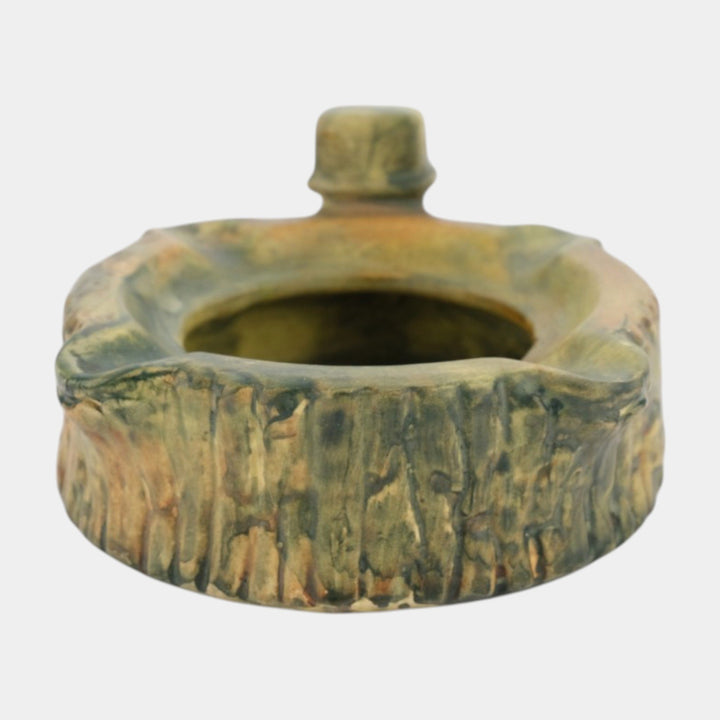 Weller Woodcraft 1920s Vintage Art Pottery Green Ash Tray Bowl With Pipe Knocker
