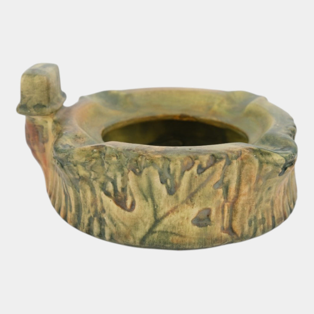 Weller Woodcraft 1920s Vintage Art Pottery Green Ash Tray Bowl With Pipe Knocker