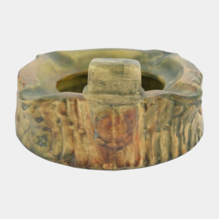 Weller Woodcraft 1920s Vintage Art Pottery Green Ash Tray Bowl With Pipe Knocker