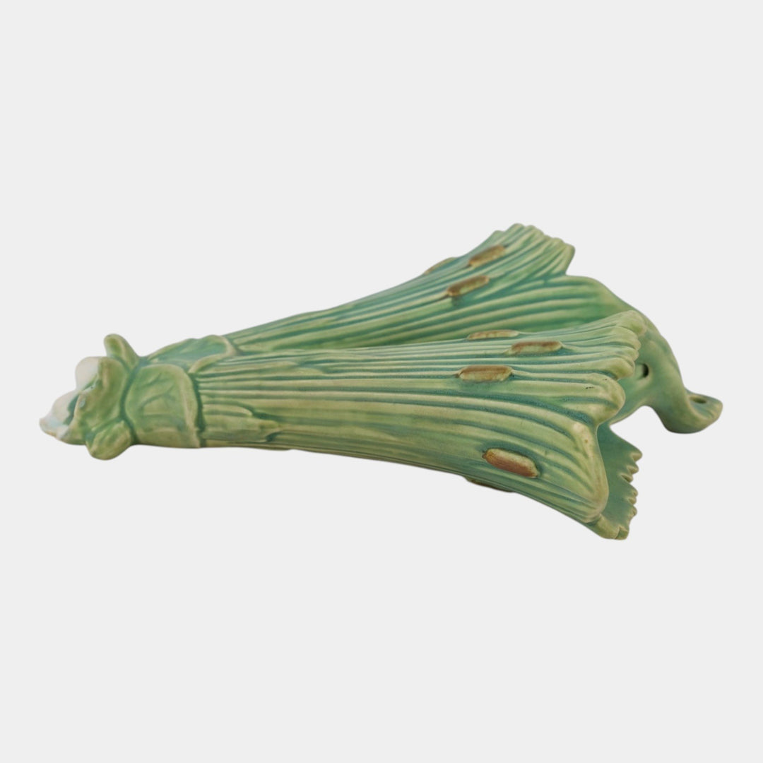 Weller Ardsley 1920s Vintage Art Pottery Green Cattails Double Wall Pocket