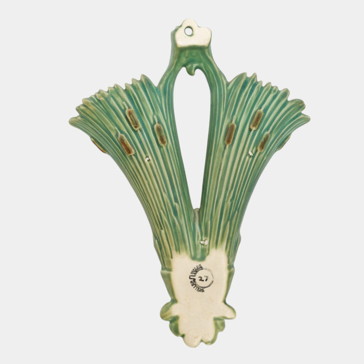 Weller Ardsley 1920s Vintage Art Pottery Green Cattails Double Wall Pocket