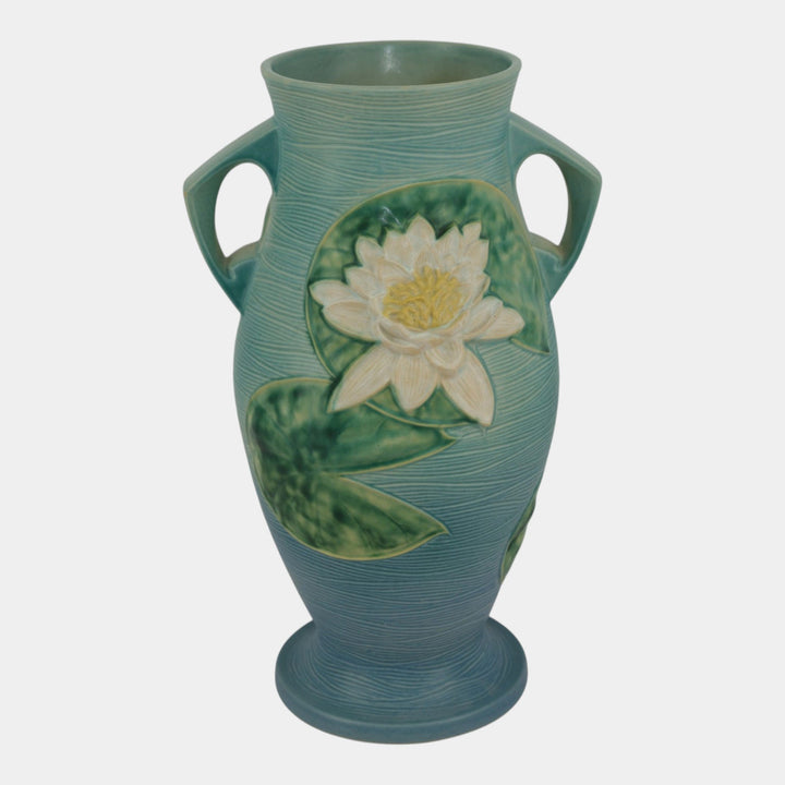 Roseville Water Lily Blue 1943 Vintage Art Deco Pottery Ceramic Floor Vase 85-18