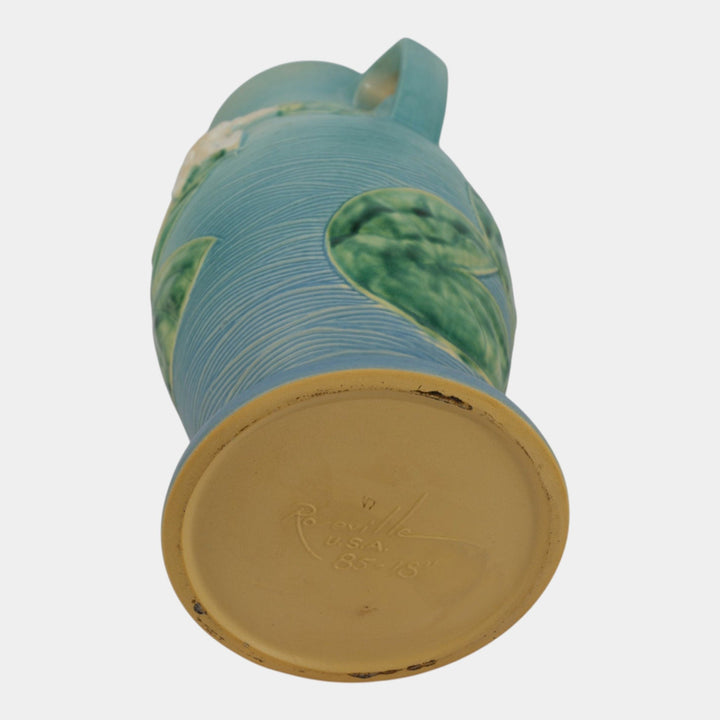 Roseville Water Lily Blue 1943 Vintage Art Deco Pottery Ceramic Floor Vase 85-18