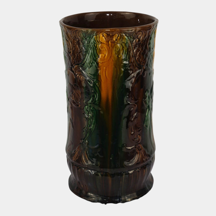 Roseville Early 1900s Art Pottery Brown Green Majolica Iris Umbrella Stand