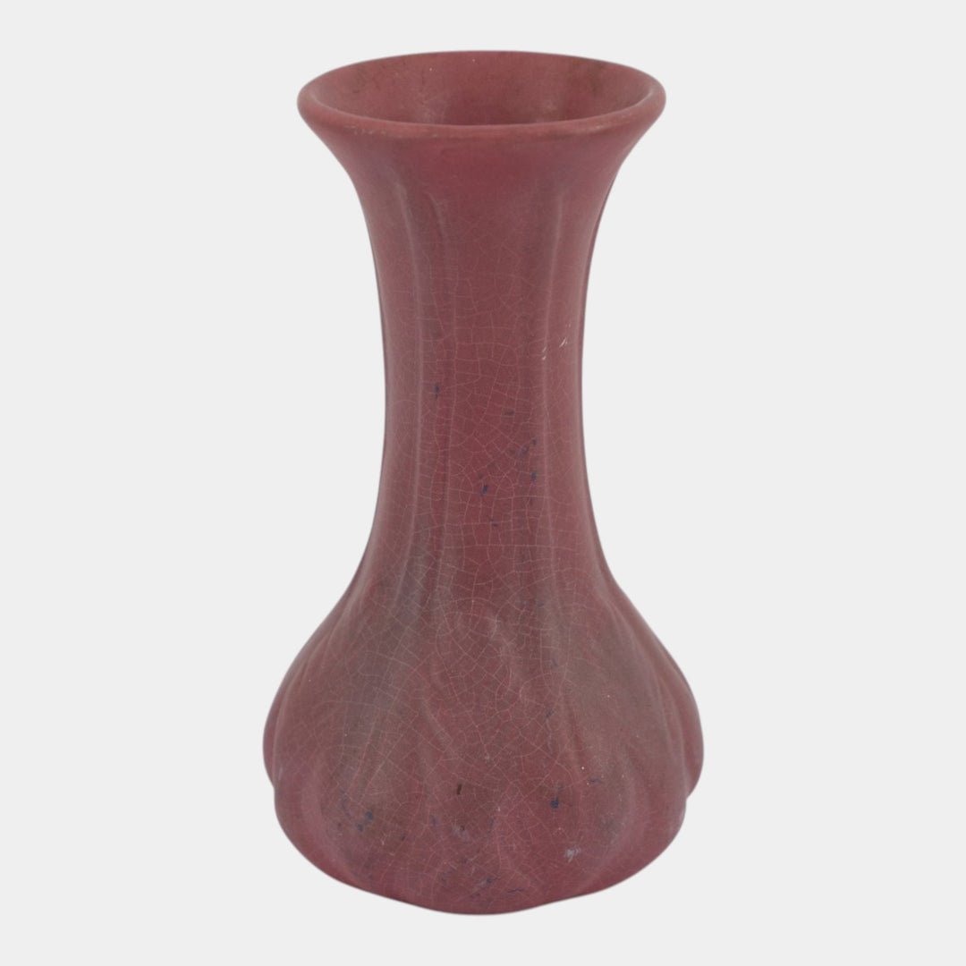 Van Briggle 1930s Matte Mulberry Arts & Crafts Art Pottery Fluted Panel Bud Vase