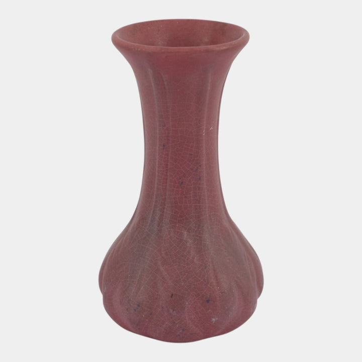 Van Briggle 1930s Matte Mulberry Arts & Crafts Art Pottery Fluted Panel Bud Vase