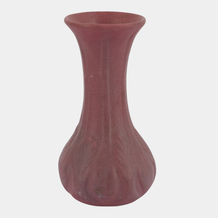 Van Briggle 1930s Matte Mulberry Arts & Crafts Art Pottery Fluted Panel Bud Vase