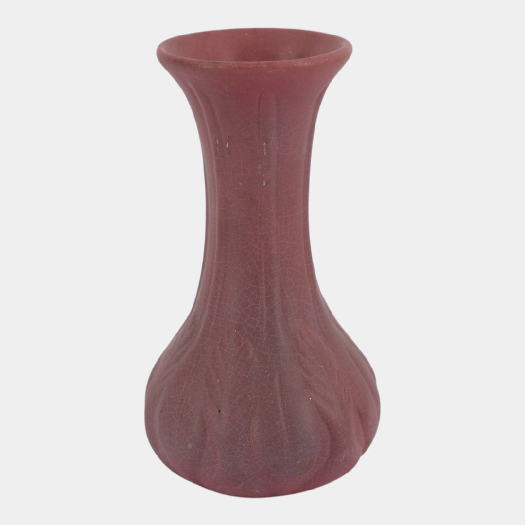 Van Briggle 1930s Matte Mulberry Arts & Crafts Art Pottery Fluted Panel Bud Vase