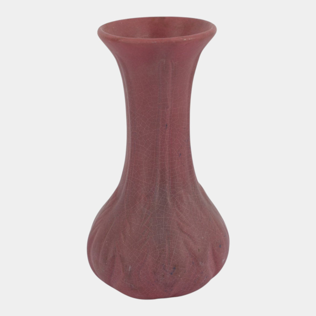 Van Briggle 1930s Matte Mulberry Arts & Crafts Art Pottery Fluted Panel Bud Vase