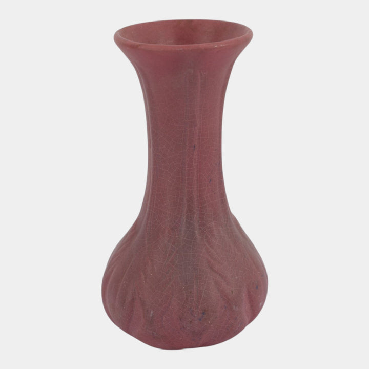 Van Briggle 1930s Matte Mulberry Arts & Crafts Art Pottery Fluted Panel Bud Vase