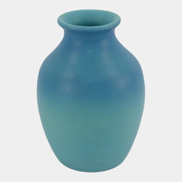 Van Briggle 1950s Art Pottery Ovoid Rolled Rim Matte Ming Blue Vase