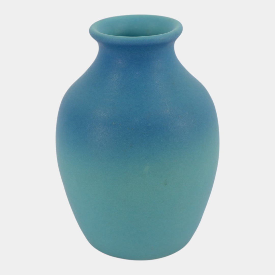 Van Briggle 1950s Art Pottery Ovoid Rolled Rim Matte Ming Blue Vase