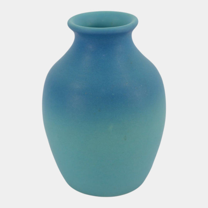 Van Briggle 1950s Art Pottery Ovoid Rolled Rim Matte Ming Blue Vase