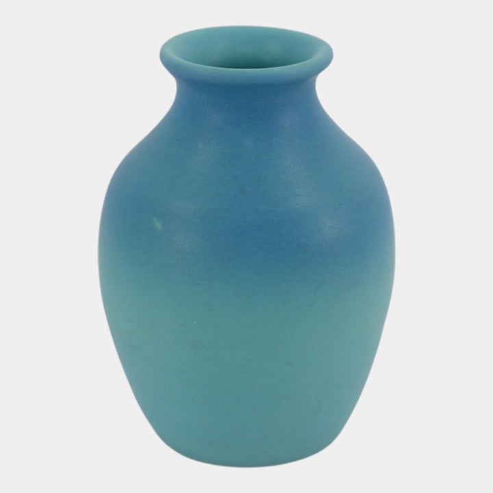 Van Briggle 1950s Art Pottery Ovoid Rolled Rim Matte Ming Blue Vase