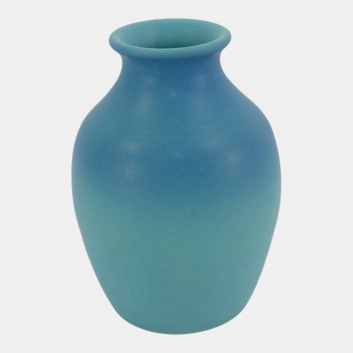 Van Briggle 1950s Art Pottery Ovoid Rolled Rim Matte Ming Blue Vase