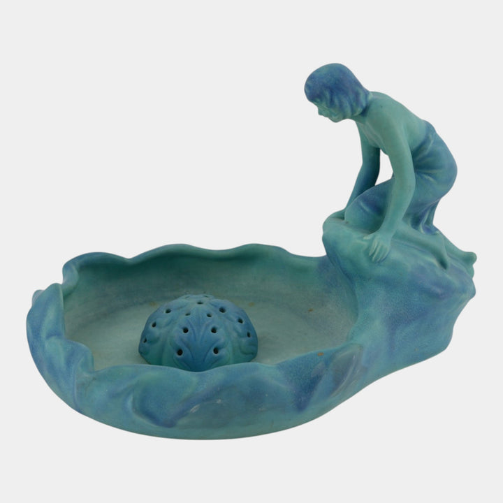 Van Briggle 1920s Vintage Pottery Lady Of The Lake Figural Bowl Flower Frog