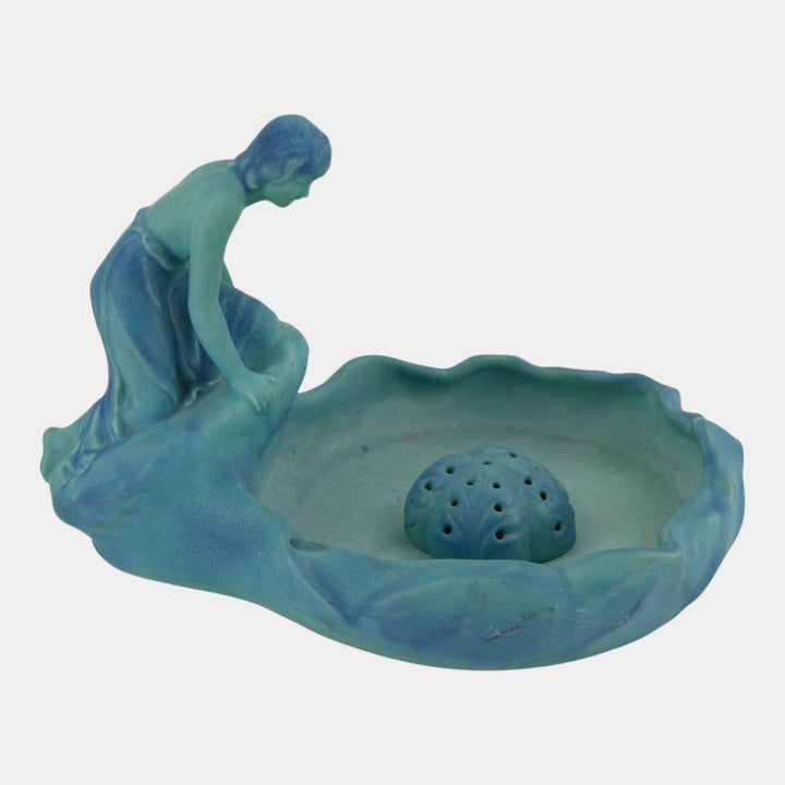Van Briggle 1920s Vintage Pottery Lady Of The Lake Figural Bowl Flower Frog