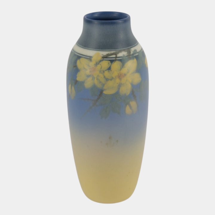 Rookwood 1941 Art Pottery Matte Blue Yellow Cherry Blossom Vase 932E Hurley