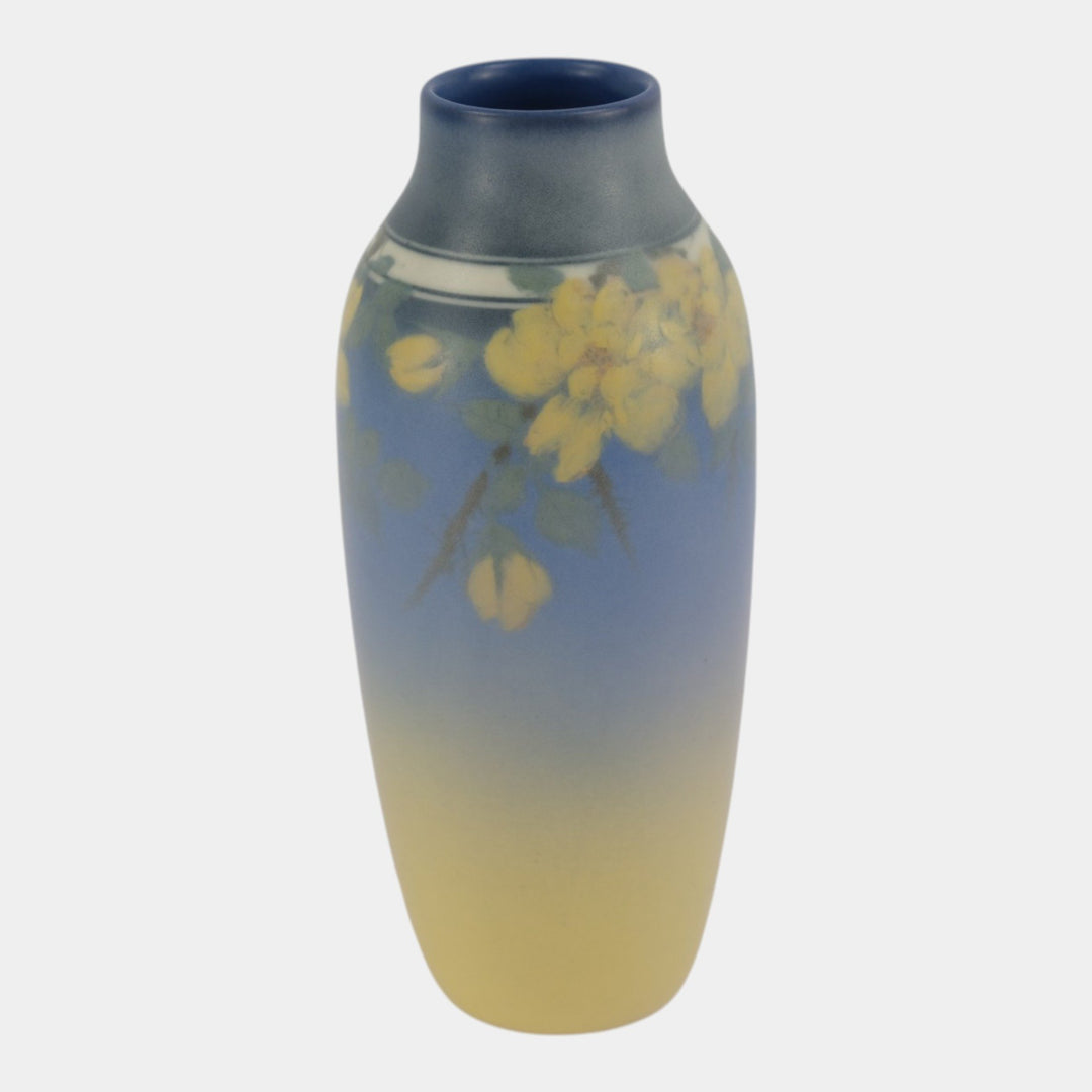 Rookwood 1941 Art Pottery Matte Blue Yellow Cherry Blossom Vase 932E Hurley
