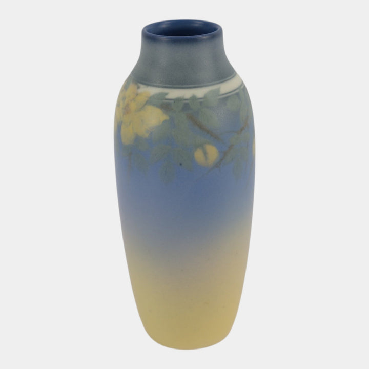 Rookwood 1941 Art Pottery Matte Blue Yellow Cherry Blossom Vase 932E Hurley