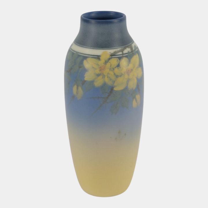 Rookwood 1941 Art Pottery Matte Blue Yellow Cherry Blossom Vase 932E Hurley