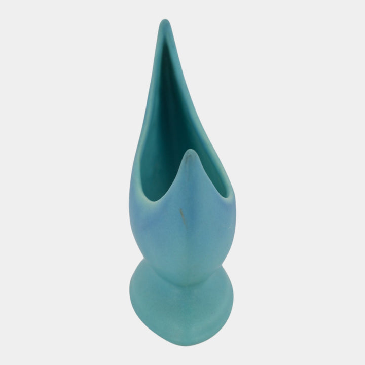 Van Briggle 1940s Mid Century Modern Matte Turquoise Crescent Moon Art Pottery Planter