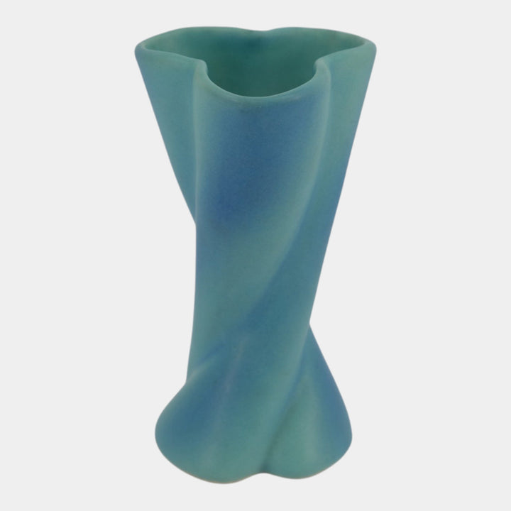 Van Briggle 1960s Matte Turquoise Twisted Sculptural Art Pottery Vase