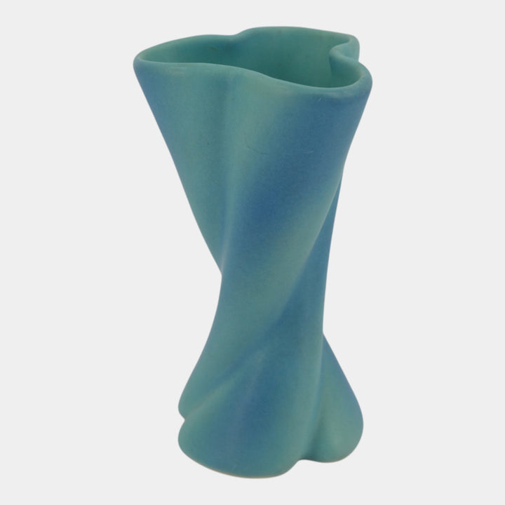 Van Briggle 1960s Matte Turquoise Twisted Sculptural Art Pottery Vase