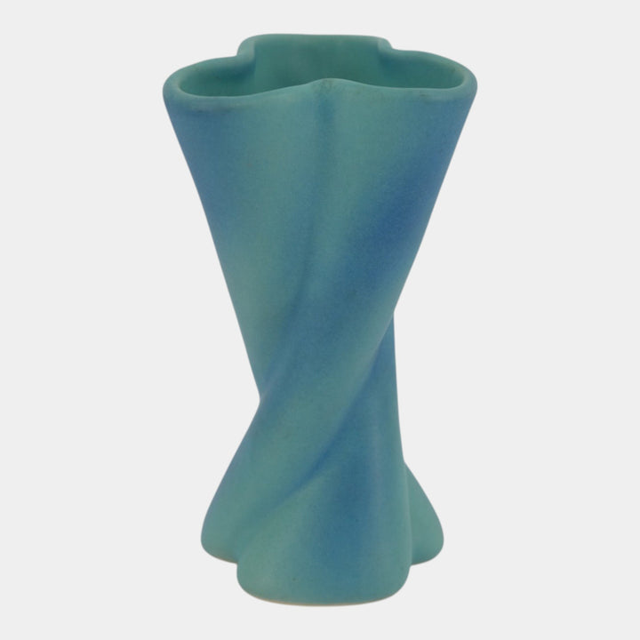 Van Briggle 1960s Matte Turquoise Twisted Sculptural Art Pottery Vase
