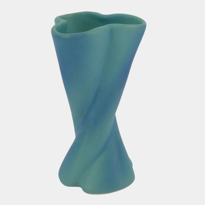 Van Briggle 1960s Matte Turquoise Twisted Sculptural Art Pottery Vase